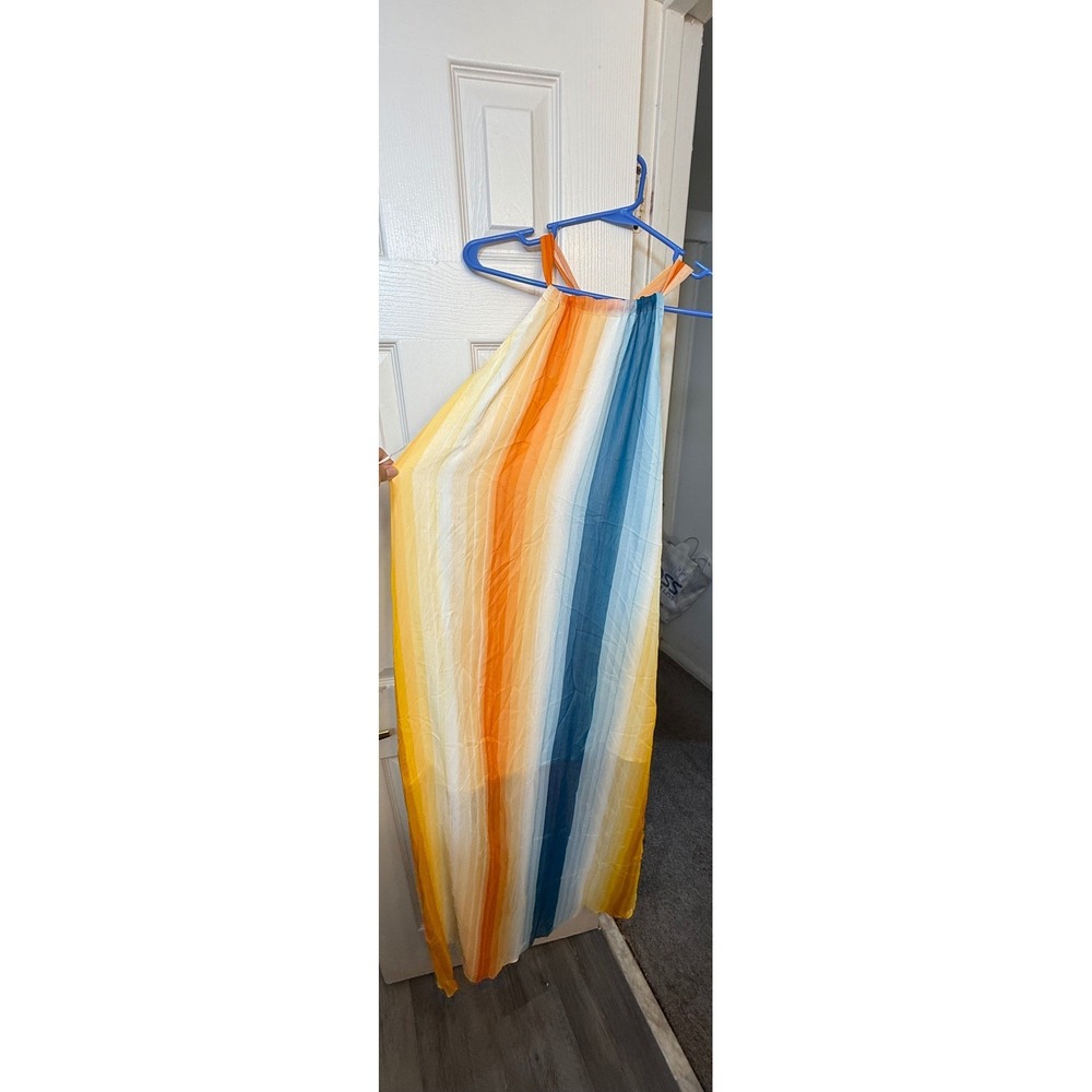 HM Halter Neck Maxi Dress Orange Yellow Blue Ombre Stripe Size 4 NWT